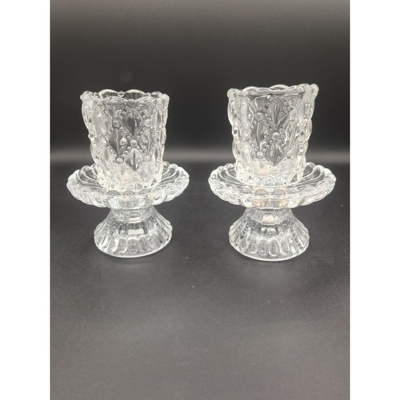 Partylite P9246 Quilted Crystal Glass Votive Candle Holder Pair w/Box - Picture 3 of 6